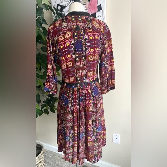 Anthropologie Carolina K Womens Silk Crepe Leather Tribal Averil Mini Dress Sz L - Picture 11 of 14